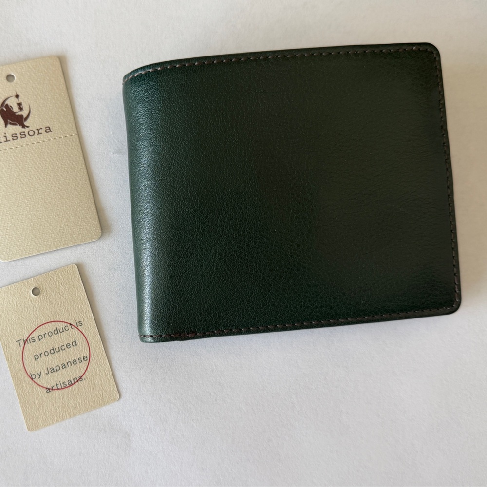 Dark Green Leather Bifold Wallet from Japan